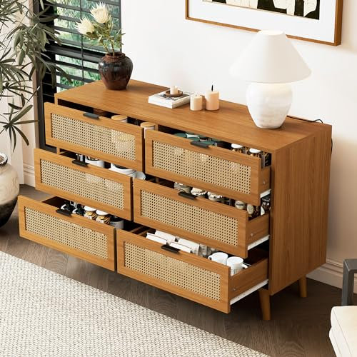 roomfitters Kommode mit 6 Schubladen, Elegantes Sideboard aus Holz mit Metallgriffen, ideal für Schlafzimmer, Wohnräume und Büros, bietet viel Stauraum, Nussbaum