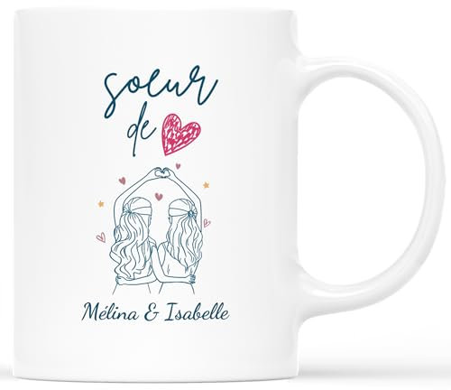 𝗖𝗔𝗗𝗘𝗔𝗨 𝗣𝗟𝗨𝗦 Mug Personnalisé Prénom - Tasse Soeur De Coeur - Cadeau Meilleure Amie, Cadeau Soeur Anniversaire, Mug Soeur Personnalisé, Tasse Personnalisable Meilleure Amie, Tasse Soeur