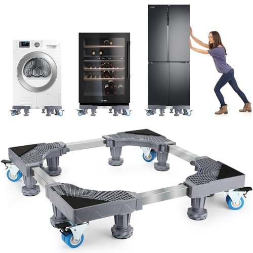 Sprifityy Base Lavadora, con 8 patas estables y 4 ruedas de bloqueo, Carga 300 kg, amortiguador y reducción de ruido, para lavadoras, secadoras, lavaderos y frigoríficos (ajustable: 42-65 cm)