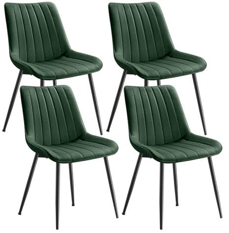 SONGMICS Esszimmerstuhl 4er Set, Küchenstuhl, Samt, Polsterstuhl, bis 120 kg belastbar, Stahlbeine, Gebogene Rückenlehne, für Esszimmer, Küche, grün-tintenschwarz LDC090C14