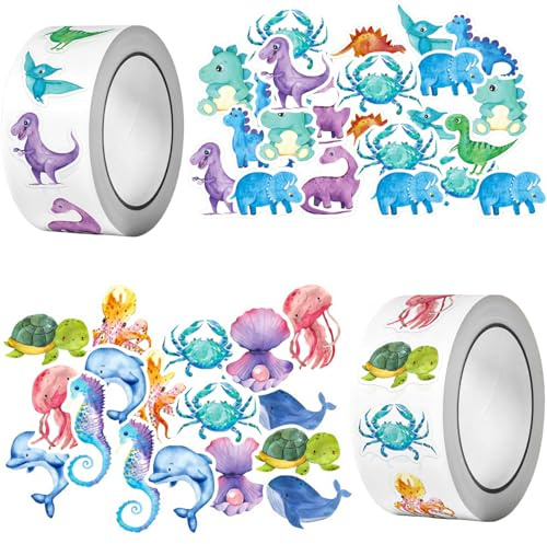 SZSMW 1000 Blatt Sticker Tiere - Stickerrolle - Sticker Meerestiere-Perfekt für Tierpartygeschenke, Raumdekorationen, Schulbedarf, Dankeskarten