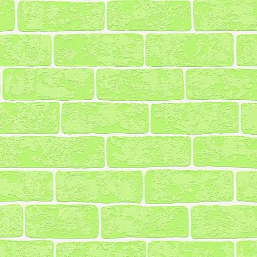 Neon Green Brick Wall Wallpaper - Stylish Trendy Children's Bedroom Nursery - Textured Blown Vinyl Paste The Wall