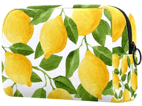 Trousse de maquillage jaune pour femme, grande trousse de toilette de voyage avec fermeture éclair, multicolore, 18.5x7.5x13cm/7.3x3x5.1in, Trousse de toilette