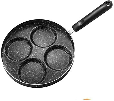 QWAXTRIW Padella Wok Cookery Padella per frittata in Alluminio a 4 Scomparti Padella a Fondo Piatto da 24 cm Adatta per fornelli a Gas Black Vision