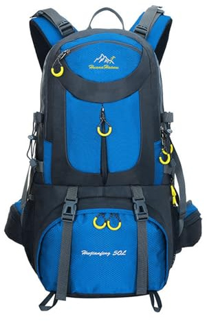 PORRASSO 50L Wanderrucksack Wasserdichter Rucksack Reiserucksack Trekkingrucksack Hiking Backpack für Damen Herren Camping Radfahren Klettern Reisen Sport Blau