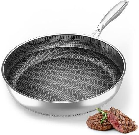 Abijan 28cm Padella in acciaio inossidabile,Rivestimento Antiaderente – Manico Removibile, Compatibile con Induzione,Forno e Lavastoviglie,Frying pan