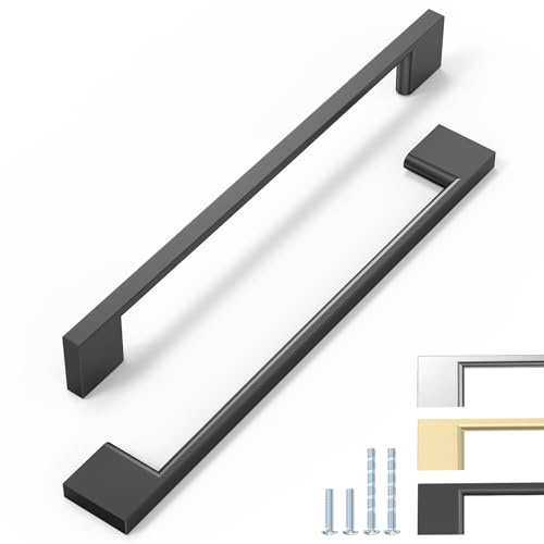 ELEBUILD 6 Stück Schrankgriffe Matt Schwarz, 192mm Lochabstand | Moderne Möbelgriffe Schranktürgriffe Küchengriffe für Schranktüren, Schubladen, Kleiderschränke, Kommoden und Badmöbel
