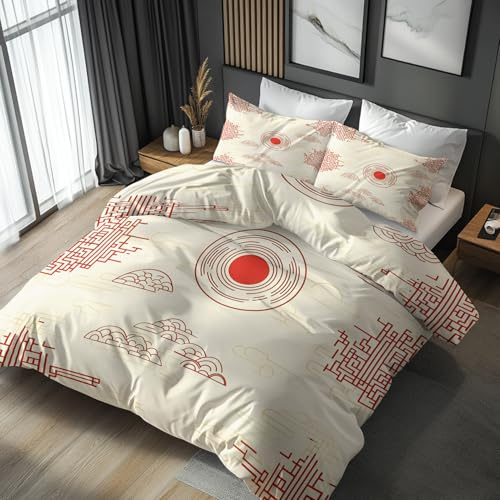 Generisch Bettwäsche Japanisch 135x200, Orientalisch Asiatisch Japan Motiv Wendebettwäsche & Deko, Weiche Microfaser Bettbezug mit Reißverschluss und 1 Kissenbezug 80x80, 2tlg - ASD4294