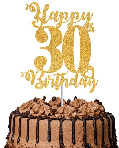 1Pc Happy 30th Birthday Cake Topper Glitter Cheers to 30 Years Cake Topper 30 Fabulous Cake Decoration for Happy 30th Birthday Party Cake Decorations Supplies Gold