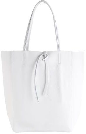 MIRROSI Shopper Damen aus Echtleder – Made in Italy – Henkeltasche & Tragetasche 38x38x16 cm – Einkaufstasche in vielen trendigen Farben – passt für A4-Ordner (Weiß)