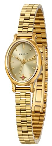 BERNY Gold Uhren für Damen Vintage Ovaluhr Quarzwerk Damen Modearmbanduhr