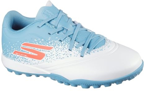Skechers Razor 1.5 Jr Youth TF Athletic Trainers Football Shoe, White Synthetic Turq Synthetic Pink Trim, 1 UK Child