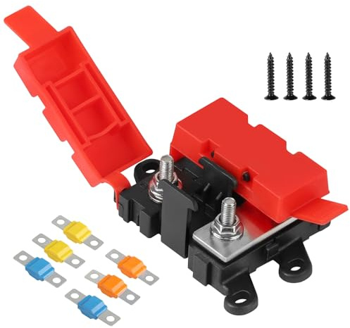 DBREAKS 2 Fach Midi Sicherungshalter Messing Stromverteiler mit Sicherungen | Messing-Stromverteiler, mit 30A 60A 100A Sicherungen, Silikonkautschukabdeckung, für Boot, Wohnmobil, Auto-Audio