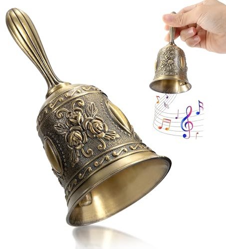 Handglocke Retro Hand Glocke Hand Tischglocke Resturant Service Glocke Handklingel für Schule Kirche Hotelservice Hochzeit Bronze