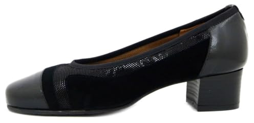 OSVALDO PERICOLI Décolleté Linea Comfort in Pelle Lucida e Camoscio Nero, Tacco Basso, Pianta Larga, I4MAX