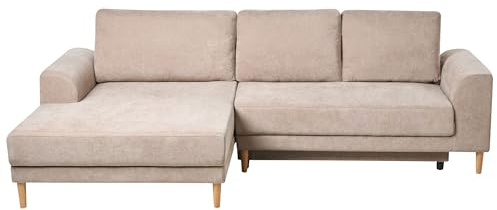 Beliani 3-Sitzer Ecksofa L-Form Chenille Hellbraun rechts mit Schlaffunktion Stauraum Nuborg