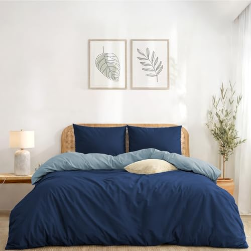 Twinzen - Bettwäsche 220x240 cm mit 2 Kissenbezüge 50x70 cm - Wendbar | Bettbezug · Dunkelblau/Blaugrau · Ultraweiche Mikrofaser · 3-teilig · Reißverschluss · OEKO-TEX · Pflegeleicht