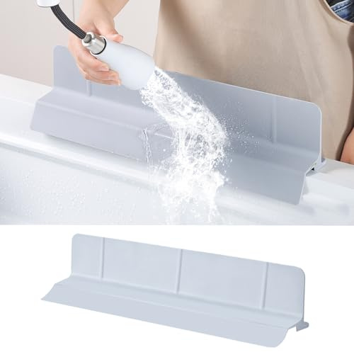 46 cm Ultra Silikon Spritzschutz (ab Feb. 2026) - Selbstentwässernd für Küchenspüle, Bad und Kochinsel. Mit 9 cm hoher Kante & 6 starken Saugnäpfen (Grau)