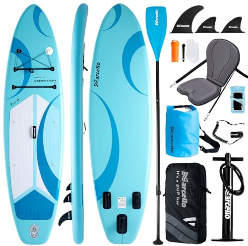 Marcello Paddle Board mit Sitz, Ultra-Wide 10,6 'x 33 x 6/11 'x 35 x 6 | aufblasbares Stand Up Paddling Board mit Sup Zubehör, Paddle, Cup Holder, Trockentasche für Yoga, Angeln, Surfen
