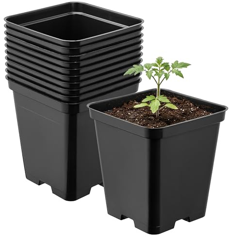 Garronda Pflanztopf Kunststoff 9 x 9 x 9,6 cm (0,5L) 10er Set eckig mit Drainagelöchern Blumentopf robust Pflanzentopf für Garten Gewächshaus Balkon Anzucht Innen Außenbereich Schwarz GD-0199