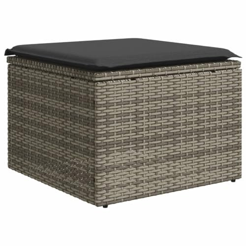 Gartenhocker mit Kissen Grau 55x55x37 cm Poly Rattan wetterfest gepolstert Outdoor Sitz Pouf Beistelltisch für Balkon Terrasse Lounge
