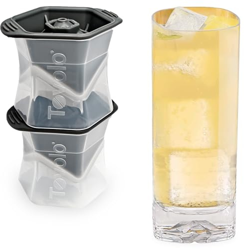 Tovolo 81-2586 Leak-Free, Slow-Melting Colossal 2.25-Inch Cube Ice Silicone Sealed Lid Anti-Tip, Set of 2 Stackable Molds for Whiskey, Spirits, Liquor, Cocktails, Soda, Black