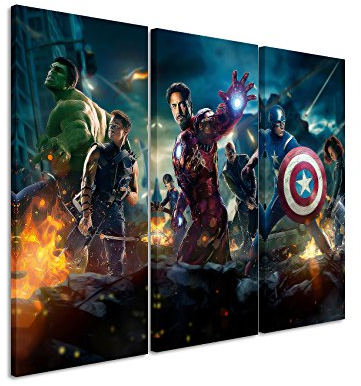 Leinwandbild 3 teilig All_Avengers_3x90x40cm (Gesamt 120x90cm) _Ausführung schöner Kunstdruck auf echter Leinwand als Wandbild auf Keilrahmen