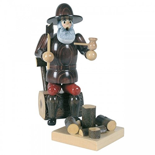 Räuchermännchen Holzhacker, mit Bank - Premium Quality, H: 18 cm, handbemalt im Kunsthandwerks-Stil