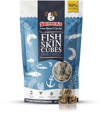 SKIPPER'S Fish Skin Jerky Cubes Extra Small (1.5–2cm) 70g Dog Treats | Gently air dried, High protein, Low fat, Hypoallergenic, Grain free, Supports dental health, Natural fish treat