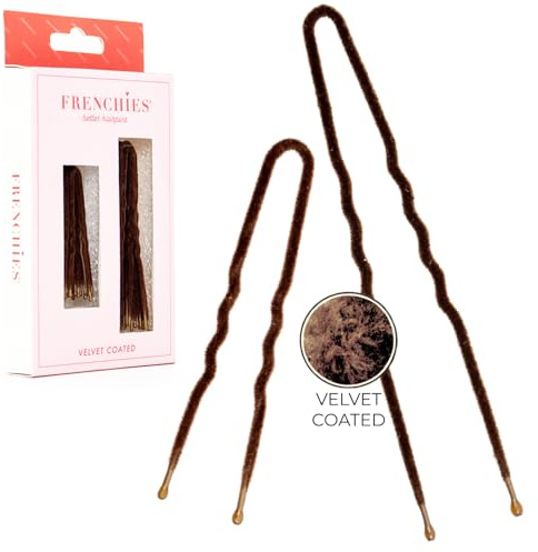 Frenchies French Twist Hair Pin, Ultra Flocked Extra Soft French Hair Pins for Women, Wedding, Updo Extensions, or Wig, 20 Count, Brown