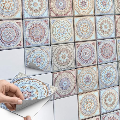Fliesenaufkleber für Bad Deko u. Küche - CREATISTO Fliesensticker I Mosaikfliesen - Vinyl Fliesensticker I Dekorative Fliesenfolie für Wandfliesen I 10x10 cm - Motiv Mosaik Afrika - 36 Stück
