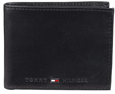 Tommy Hilfiger Portefeuille à deux volets pour homme avec plusieurs emplacements pour cartes et fenêtre pour carte d'identité, charbon, taille unique