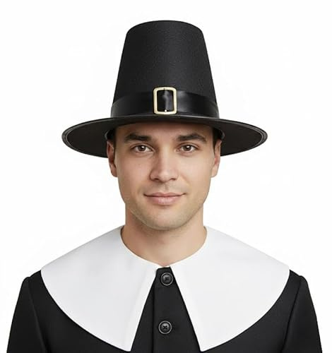 PMU Thanksgiving Pilgerhut Erwachsene Party Kostüm Zubehör Zylinder, Schwarzer Hut für Herren, Pkg of 1