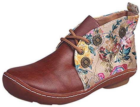 ZYUEER Femmes Plates Basse Cuir Bottes Chelsea Chic, Imprime Fleuri Bottes Bottines De SéCurité Bout Acier Fermeture Pas Cher (36 EU, jaune)