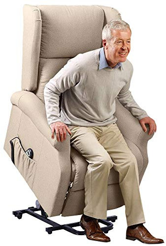 BAKAJI Poltrona Alzapersona Elettrica Motorizzata Reclinabile in Similpelle Ecopelle con Tasca Porta Telecomando per Anziani e Persone Disabili (Beige)