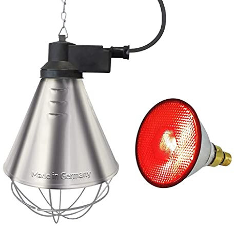 Eider Infrarot Wärmestrahler Profi inkl. 100 Watt Energiesparlampe - Made in Germany - für Küken, Ferkel, Welpen etc. - 30% Energiekosten Ersparnis