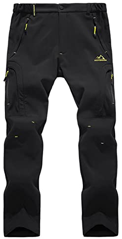 EKLENTSON Men's Warm Ski Trousers Waterproof Outdoor Fleece Lined Winter Walking Hiking Climbing Windproof Snow Pants, Black, 38