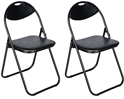 Nyxi Set of 2 X Folding Chair Padded, Paris Faux Leather, Chair Home Office Dining (2 X Chairs, Black)