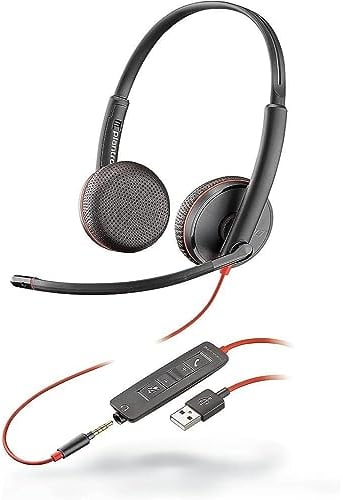 Plantronics - Blackwire 3225 USB-A Wired Headset - Dual-Ear (Stereo) with Boom Mic - Connect to PC/Mac via USB-A or Mobile/Tablet via 3.5 mm Connector - Works with Teams, Zoom & more