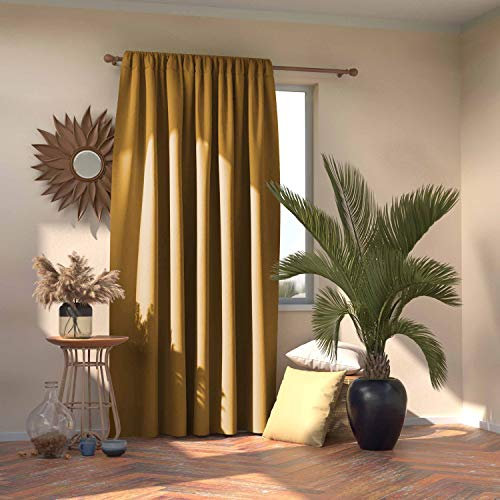 RESTILO Blackout Vorhang 140x245 cm senffarben 1 St. Kräuselband Verdunkelungsvorhang Blickdicht Fensterdekoration Dekoschal Dekorvorhang Blackout