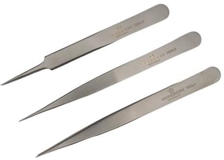 Bergeon 7024-P03 Uhrmacherpinzette B-JET aus antimagnetischem Stahl, 3 Stück, 7024-1 7024-3 7024-5