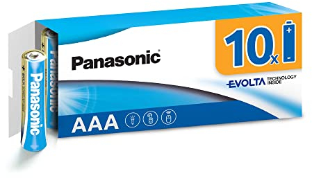 Panasonic AAA Batterien EVOLTA Technology Inside, 10er Pack Alkaline Batterie, AAA Micro LR03 1,5V, plastikfreie Verpackung, zuverlässige und leistungsstarke Batterie