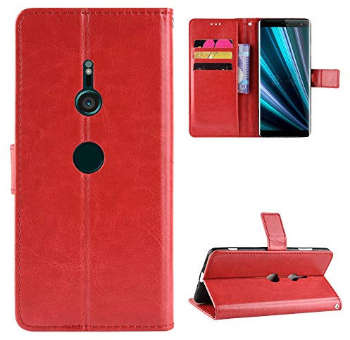 QiongniAN Hülle für Sony Xperia XZ3 Hülle Leder,Hülle für Sony Xperia XZ3 PF42 H8416 H9436 H9493 801SO SO-01L Hülle Schutzhülle Case Cover Red