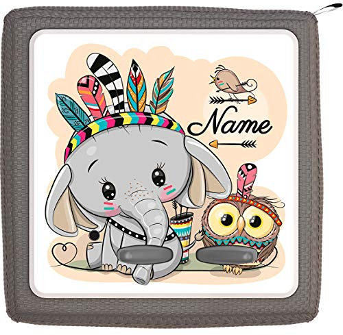 TheSmartGuard Folie passend für die Toniebox | Schutzfolie Sticker | individuell anpassbar | Kleiner Baby Elefant mit Eule Verkleidet als Indianer mit Name personalisiert | Handschrift