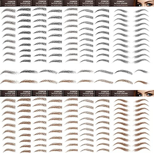 16 Blatt 160 Paare Augenbrauen Tattoo Aufkleber Sticker 6D Haarähnliche Eyebrow Tattoo Aufkleber Augenbrauen Transfer Aufkleber Damen Eyebrow Shaping Schablonen Wasserdicht Braun+schwarz