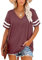 MOLERANI Women T Shirts Short Sleeve V Neck Oversize Sleeve Summer Tops Casual Loose Tee Wine Red Size 18-20