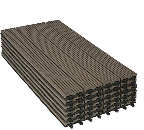 WOLTU WPC Terrassenfliesen Terrassendielen Holz-Optik 30x60cm, Fliese Bodenfliese Klickfliese mit klicksystem Bodenbelag Braun (12 Stück / 2 m²)