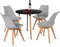 DORAFAIR Esstisch und Stühle, 1 Tisch + 4 Stühle, nordisches Design, runder schwarzer Tisch und 4 graue Stühle