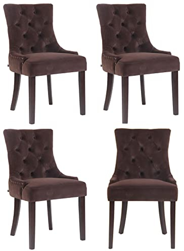 CLP 4er Set Esszimmerstuhl Aberdeen Samt I Mit Hochwertiger Polsterung Und Samtbezug I Polsterstuhl Mit Gestell Aus Kautschukholz, Farbe:braun, Gestell Farbe:antik