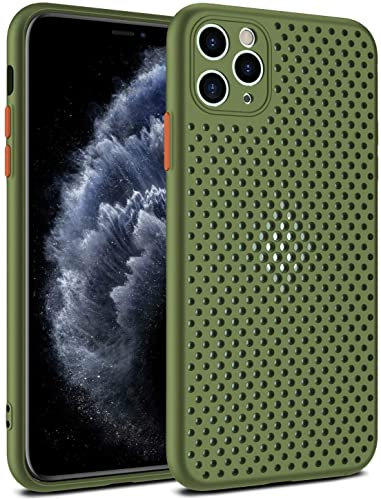 Vanqiang Heat Dissipation Phone Case, Cooling Phone Case, New Breathable Hollow Cellular Hole Heat Dissipation Case Full Back Ultra Slim TPU Case Cover (Army Green,iPhone 11)